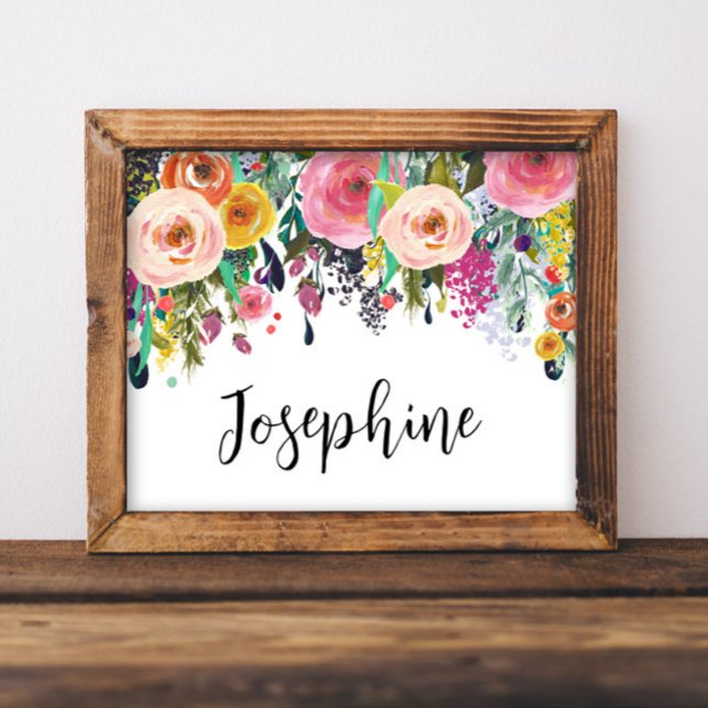 Personlig Namn Boho Blommigt Bedroom Nursery Art Poster (Skapare uppladdad)