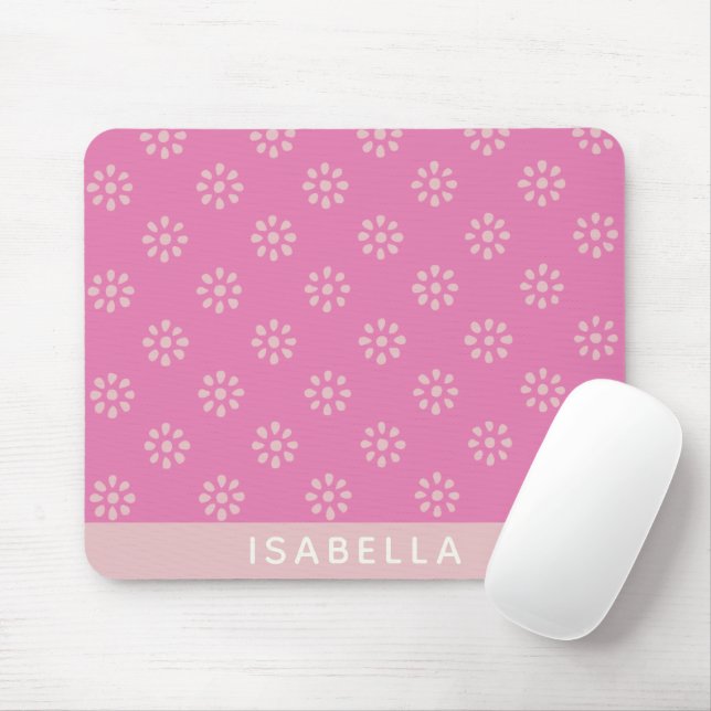 Personlig Namn Boho Blommigt Daisy Girly Rosa Musmatta (Med mus)