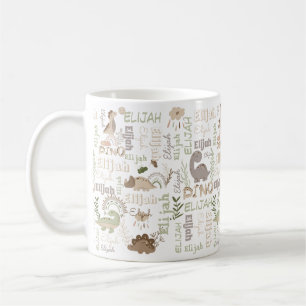 Personlig namn boho doodle dinosaur grönt brow kaffemugg