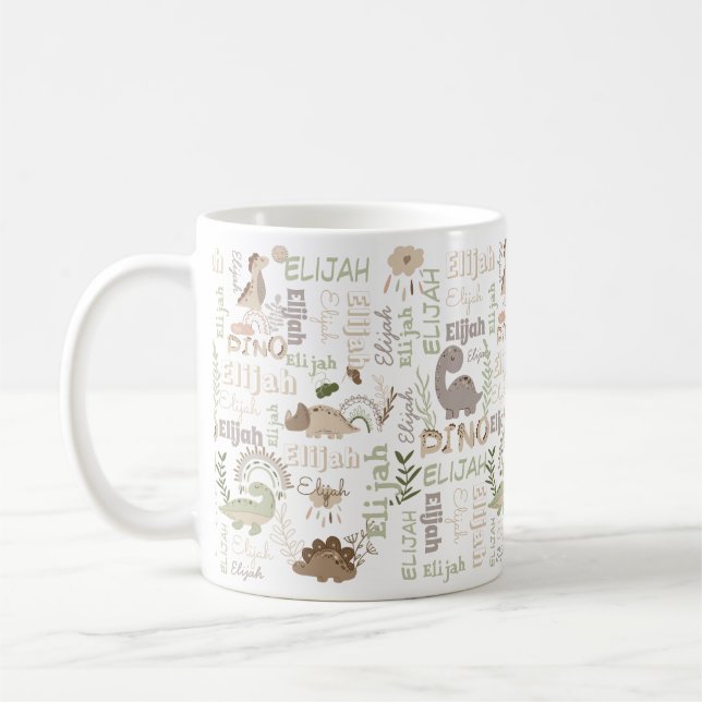 Personlig namn boho doodle dinosaur grönt brow kaffemugg (Vänster)