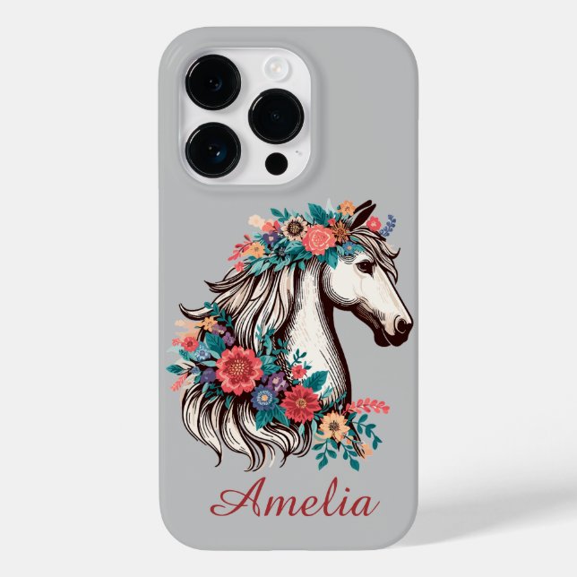 Personlig Namn Boho Horse with Flowers (Baksida)