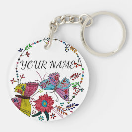 Personlig Namn Boho Mandala Fjäril Nyckelring