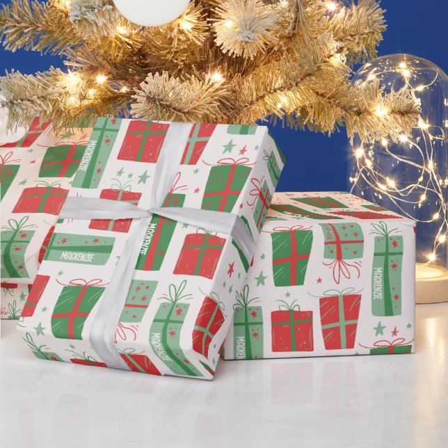 Personlig Namn Boho Presenter Mönster jul Presentpapper (Helgdagar)