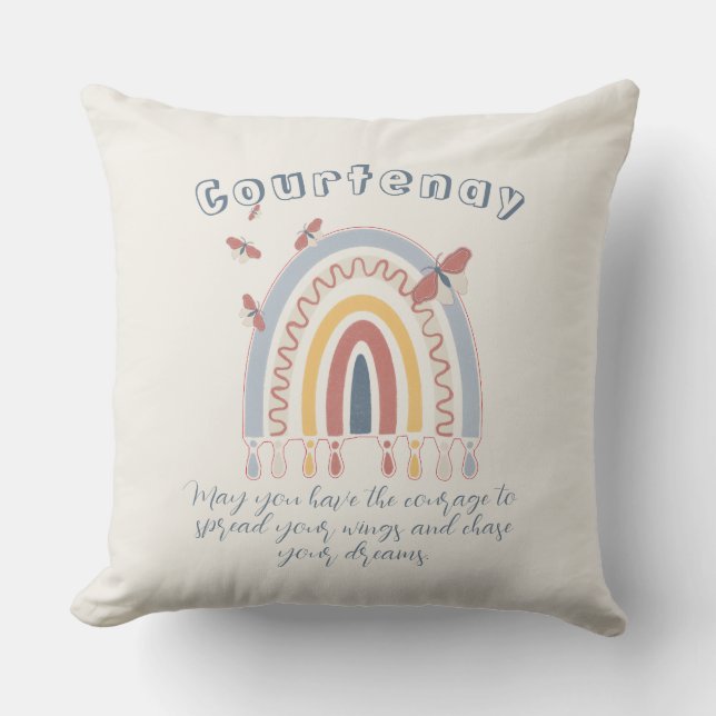 Personlig Namn Boho Rainbow Butterfly Kudde (Framsida)