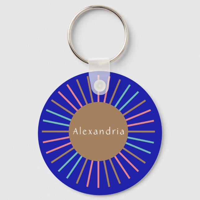 Personlig Namn Boho Sol Blue Nyckelring (Framsida)