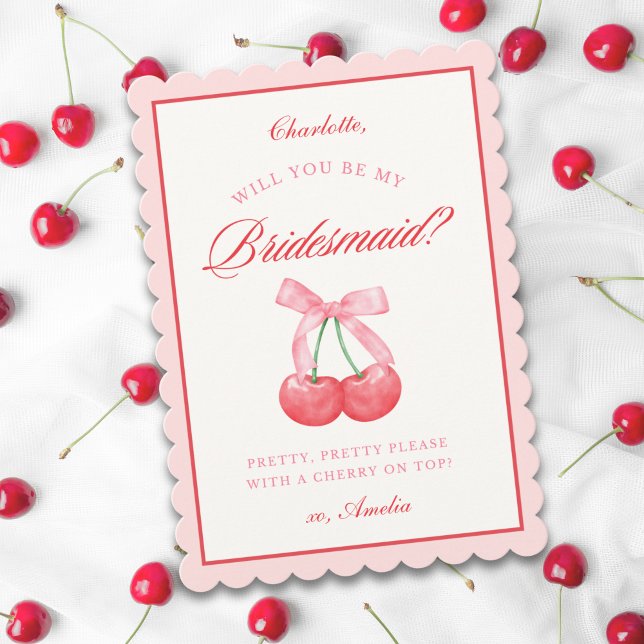 Personlig Namn Bow Cherry Bridesmaid Frieri Inbjudningar (Skapare uppladdad)