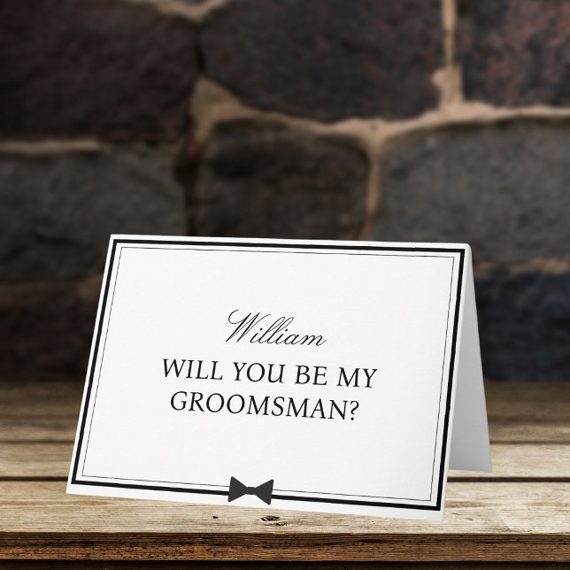 Personlig Namn Bowtie Groomsman Frieri Kort (Skapare uppladdad)