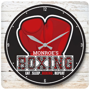 Personlig NAMN Boxer Boxing Gaffeisch Fighter Stor Klocka