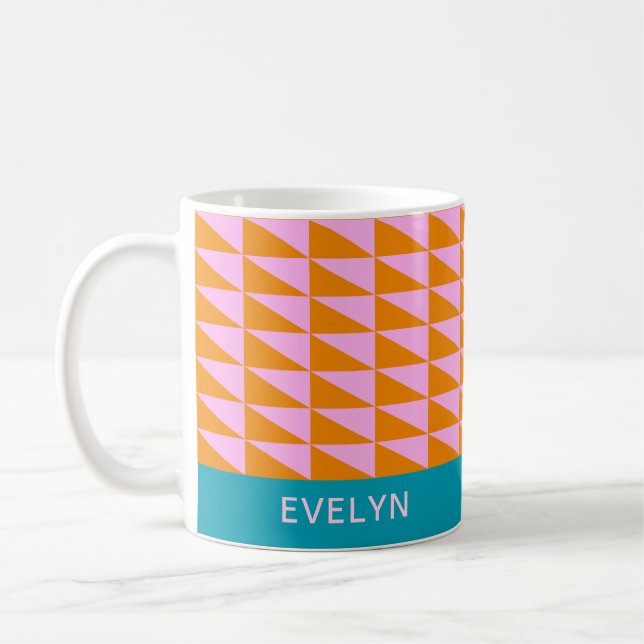 Personlig Namn Bright färgstark geometrisk blå Kaffemugg (Vänster)
