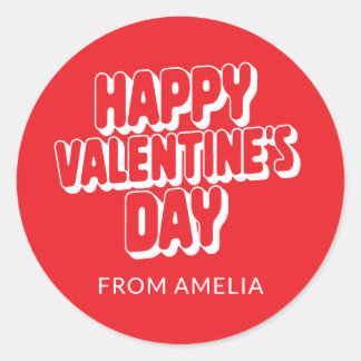 Personlig Namn Bright Red Valentine-dagen från Runt Klistermärke
