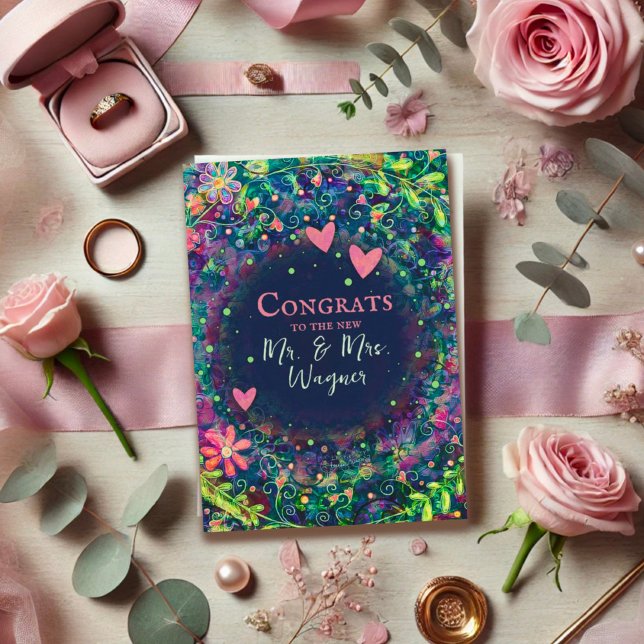 Personlig Namn Bröllop Modern Lila Elegant Kort (Skapare uppladdad)