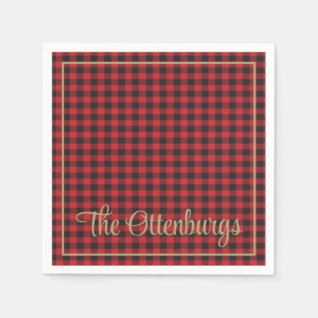 Personlig Namn Buffalo Play Red Rustic Party Pappersservett (Framsidan)