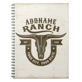 Personlig NAMN Bull Steer Skull Western Ranch Anteckningsbok