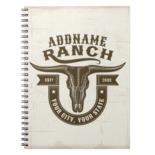 Personlig NAMN Bull Steer Skull Western Ranch Anteckningsbok (Framsidan)