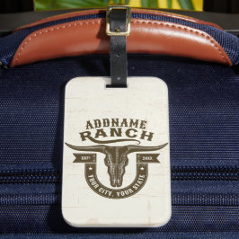 Personlig NAMN Bull Steer Skull Western Ranch Bagagebricka