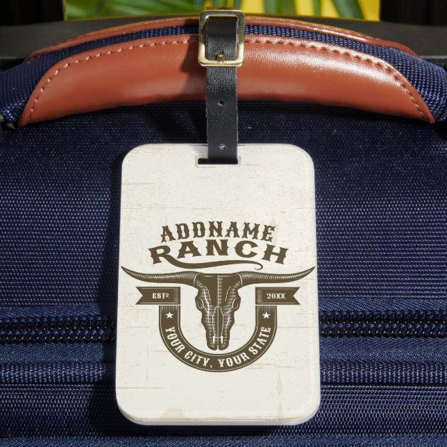 Personlig NAMN Bull Steer Skull Western Ranch Bagagebricka (Framsida Insitu 2)
