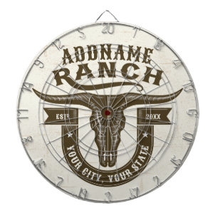 Personlig NAMN Bull Steer Skull Western Ranch Darttavla