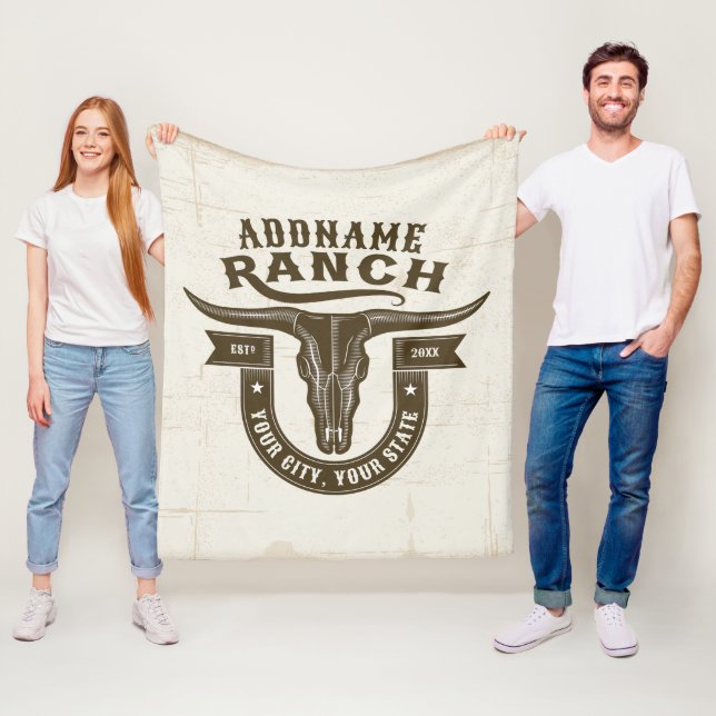 Personlig NAMN Bull Steer Skull Western Ranch Fleecefilt (På plats)