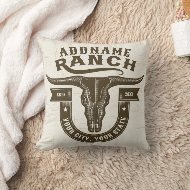 Personlig NAMN Bull Steer Skull Western Ranch Kudde (Filt)