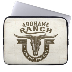 Personlig NAMN Bull Steer Skull Western Ranch Laptop Fodral