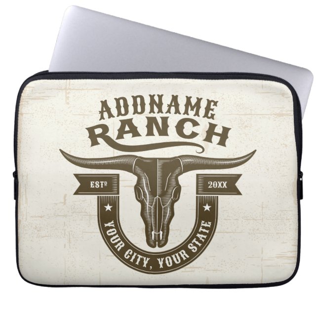 Personlig NAMN Bull Steer Skull Western Ranch Laptop Fodral (Framsidan)