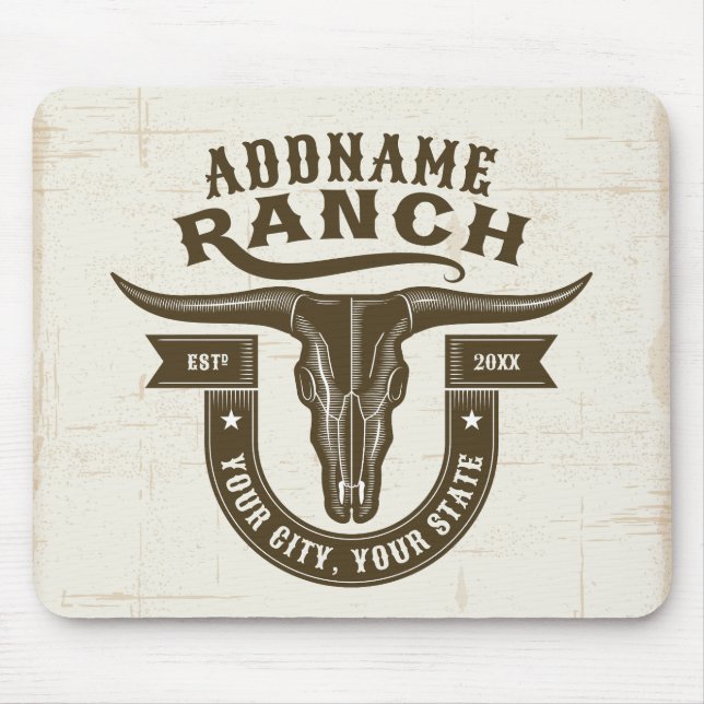 Personlig NAMN Bull Steer Skull Western Ranch Musmatta (Framsidan)