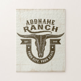 Personlig NAMN Bull Steer Skull Western Ranch Pussel