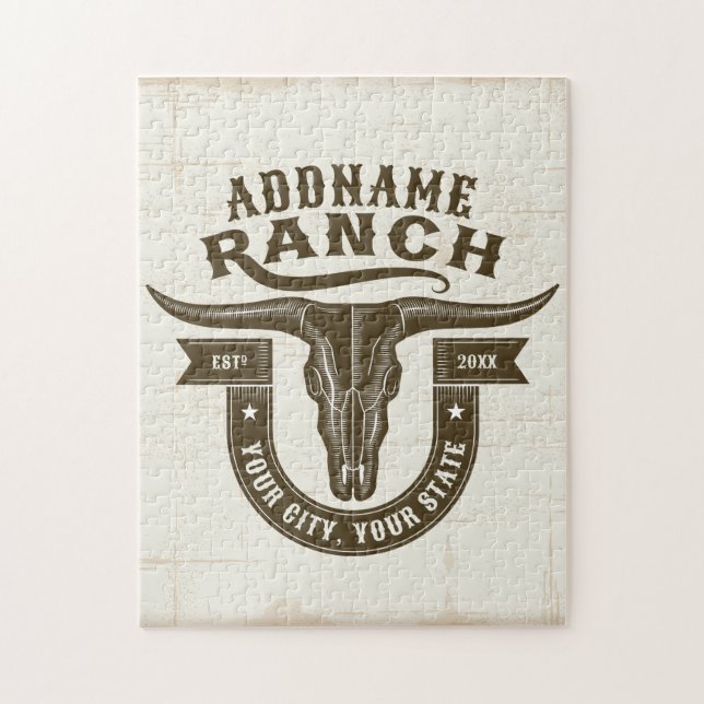 Personlig NAMN Bull Steer Skull Western Ranch Pussel (Vertikal)