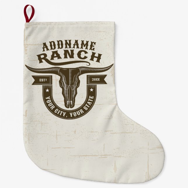 Personlig NAMN Bull Steer Skull Western Ranch Stor Julstrumpa (Framsidan)