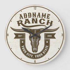 Personlig NAMN Bull Steer Skull Western Ranch Stor Klocka