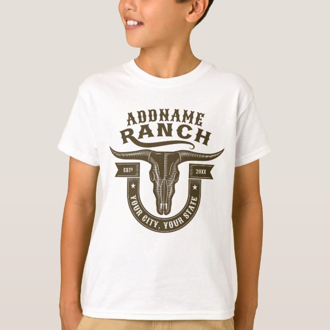 Personlig NAMN Bull Steer Skull Western Ranch T Shirt (Framsida)