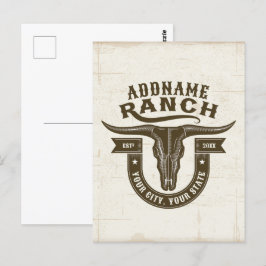 Personlig NAMN Bull Steer Skull Western Ranch Vykort