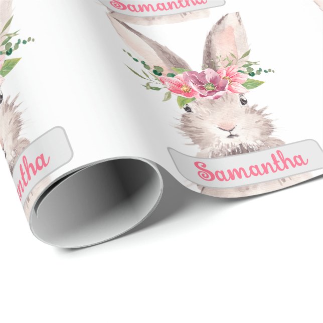 Personlig Namn Bunny Rabbit Girl rosa Presentpapper (Rullad Hörn)