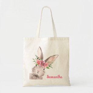 Personlig Namn Bunny Rabbit Girl rosa Tygkasse