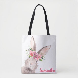 Personlig Namn Bunny Rabbit Girl rosa Tygkasse