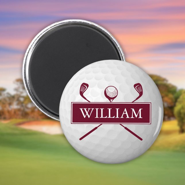 Personlig namn burgunderfärgad golfboll  magnet (Personalized Name Burgundy Golf Ball Magnet)