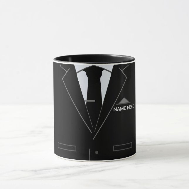 Personlig Namn Business Gift Mugg Black Kostym (Center)