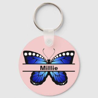 Personlig Namn Butterfly Coral Rosa Keychain Nyckelring