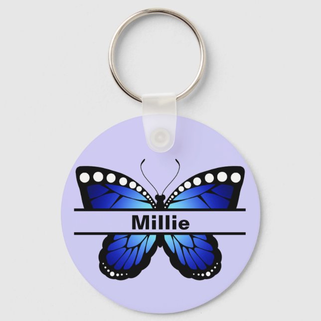 Personlig Namn Butterfly Lavendar Keychain Nyckelring (Framsida)