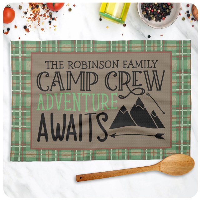 Personlig NAMN Cabin Camping Äventyr Kökshandduk (Skapare uppladdad)