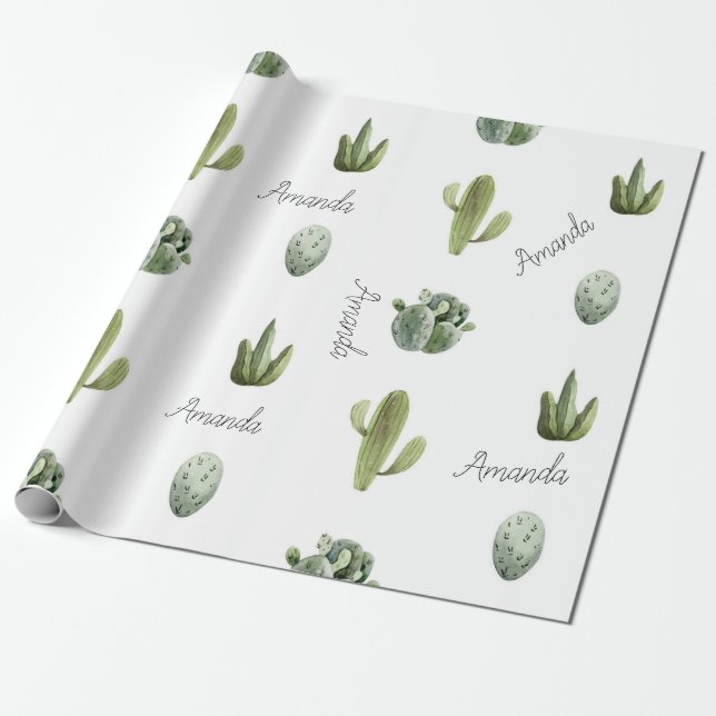 Personlig Namn Cactus Succulent Southwest Presentpapper (Utrullad)