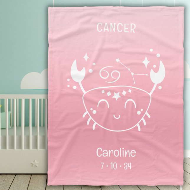 Personlig Namn Cancer Zodiac Birthdate Rosa Fleecefilt (Skapare uppladdad)
