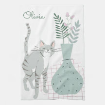 Personlig Namn Cat Mamma Vintage Flowers Cute