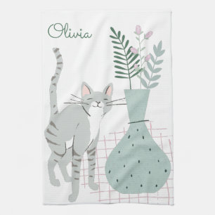 Personlig Namn Cat Mamma Vintage Flowers Cute Kökshandduk