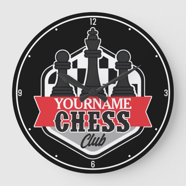 Personlig NAMN Chess Player Klubb Checkmate Stor Klocka (Framsida)