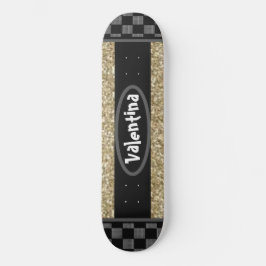 Personlig Namn Chessboard Snyggt Guld Glittery Mini Skateboard Bräda 18,5 Cm