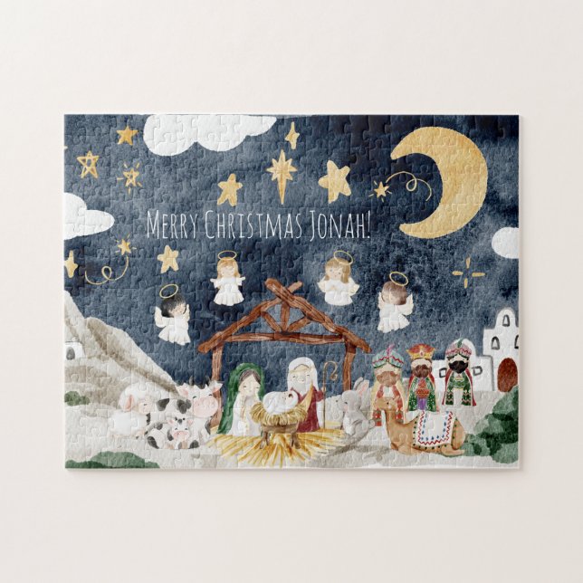Personlig Namn Christian Kids jul Pussel (Horisontell)