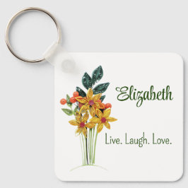 Personlig Namn, citat, Pappra, fyrkantiga blommor, Nyckelring