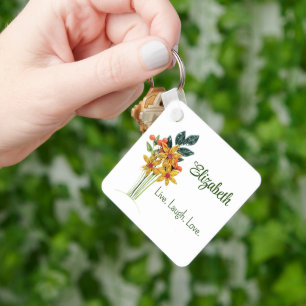 Personlig Namn, citat, Pappra, fyrkantiga blommor, Nyckelring