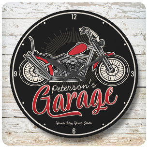 Personlig NAMN Classic Biker Motorcycle Garage Stor Klocka